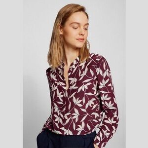 BOSS Burgundy and white floral print button blouse